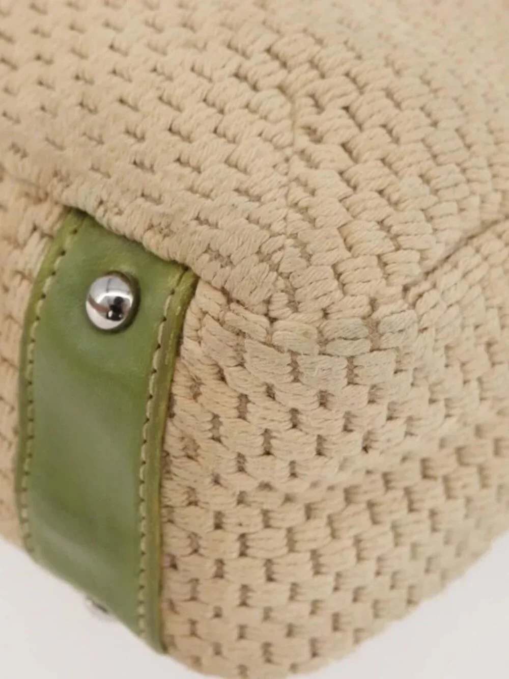 CHANEL Hand Bag Cotton Beige CC Auth 102761